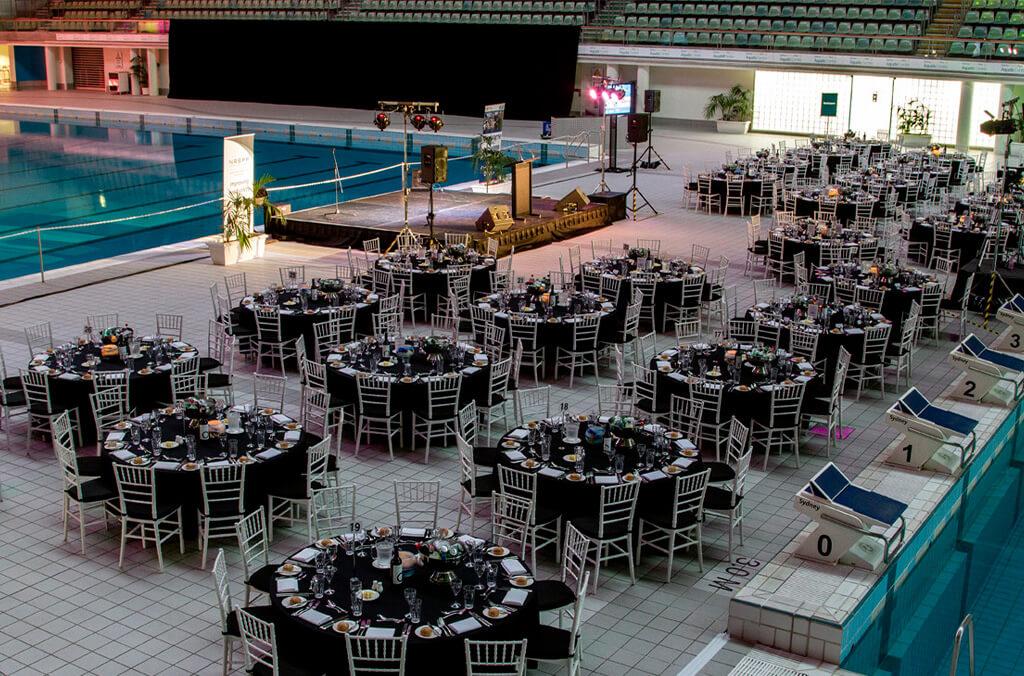 Function, tables, dinning next to the Olympic pool